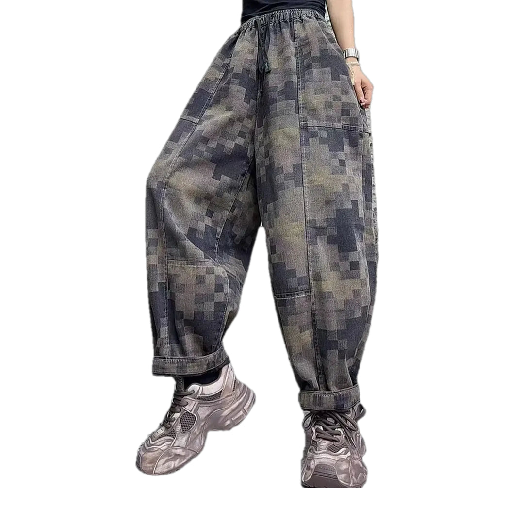 Trendy Animal Print Jean Joggers for Ladies - Dark Blue