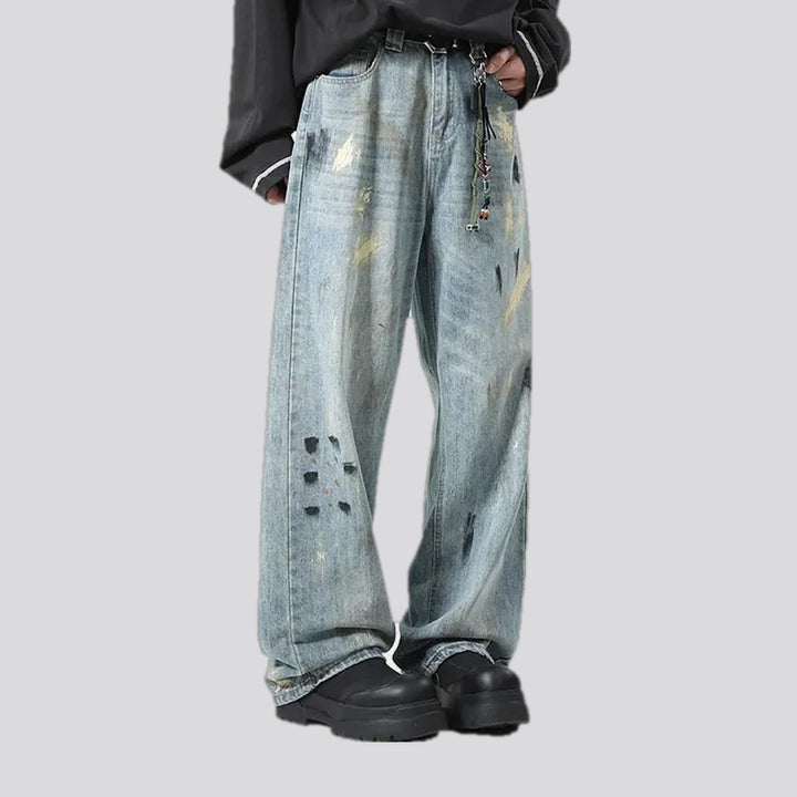 Medium rise painted street style men's jeans