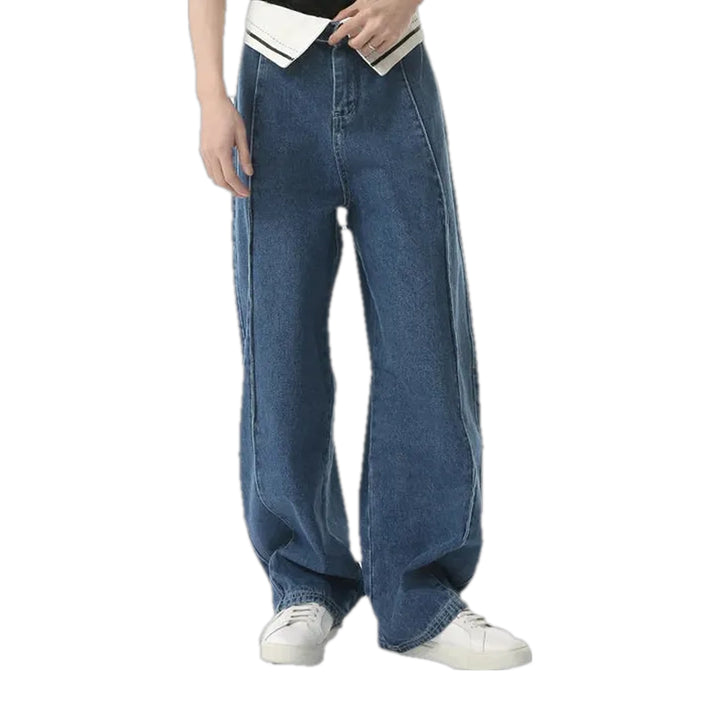 Mid Rise Sailor Collar Men's Jeans - Blue
