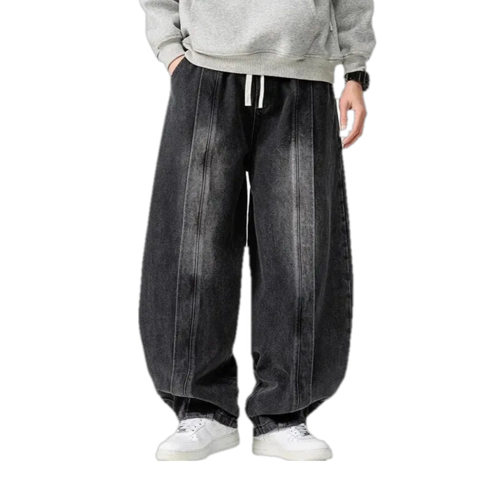 Baggy Mid-waist Faded Jean Joggers for Men - Grey