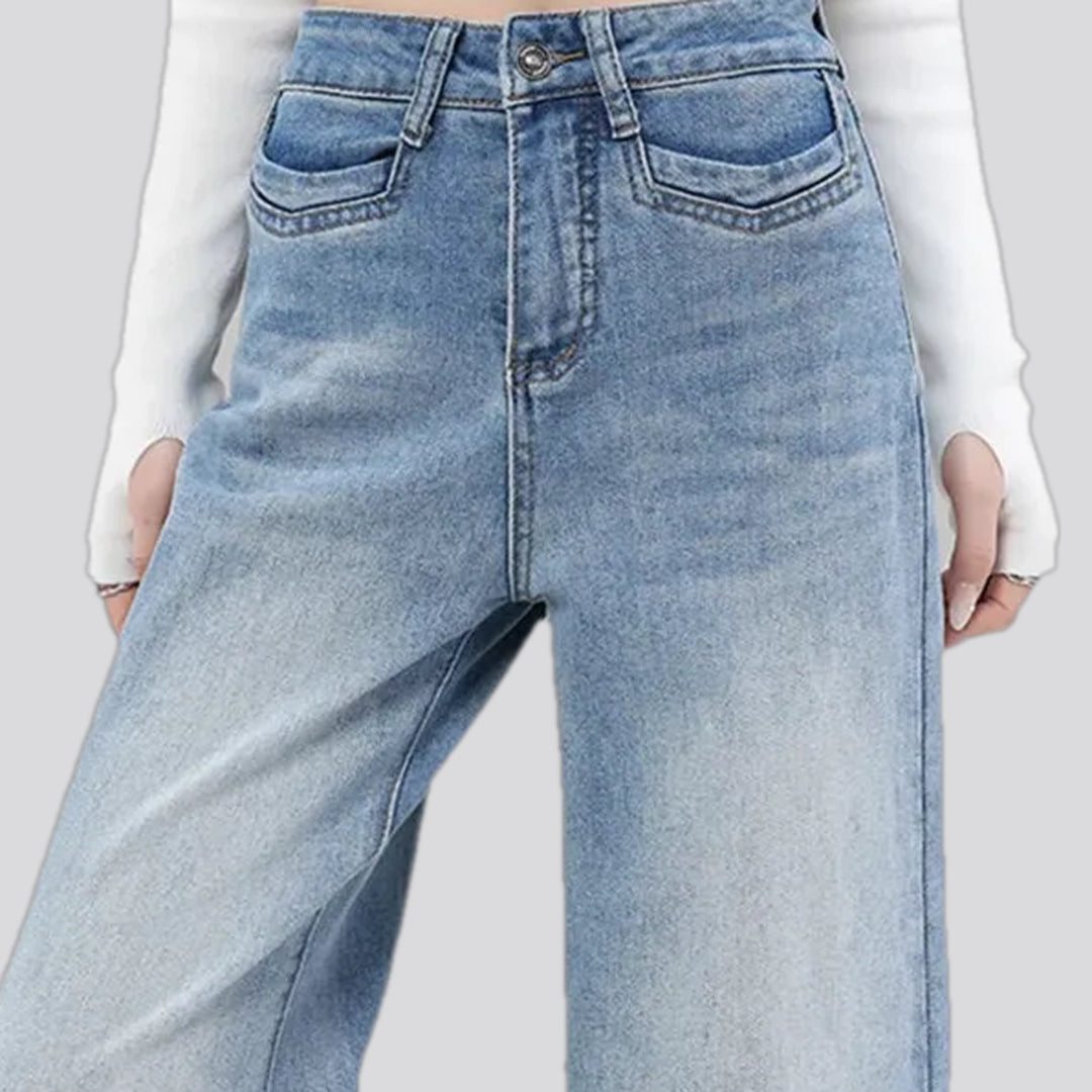 Light whiskered wide fit women's jeans