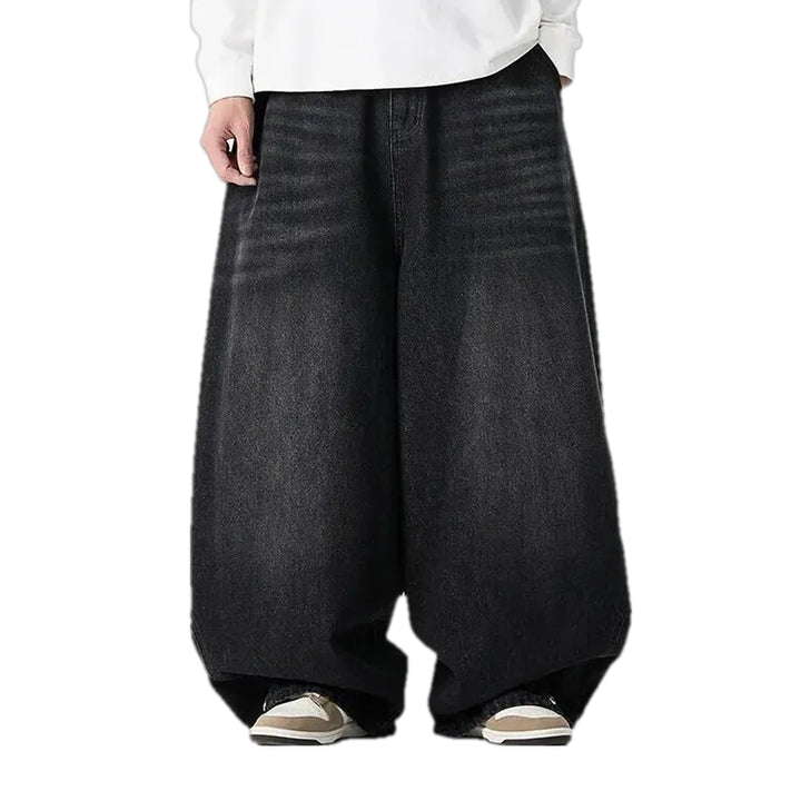 Light Stonewashed Vintage Baggy-fit Men's Jeans - Black