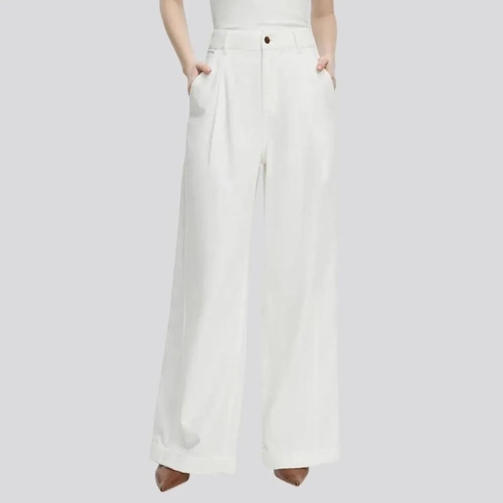 Stonewashed wide fit women's denim pants
