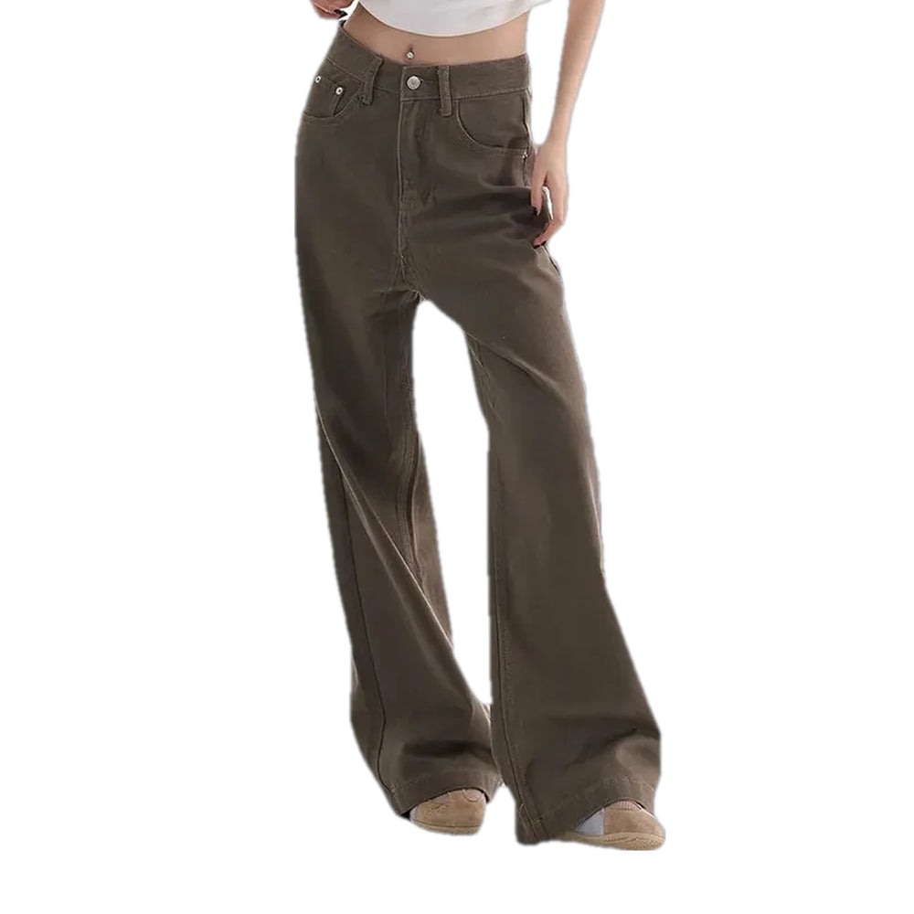 Colorful Fashion High Waist Jeans for Ladies - Brown